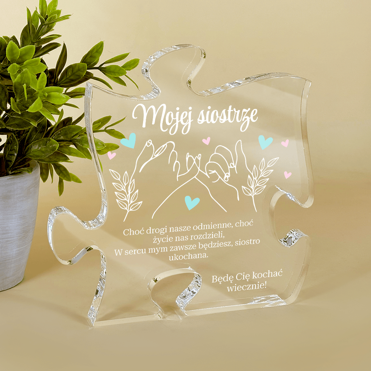 Na zawsze w sercu - Druk na szkle - puzzel, spersonalizowany prezent dla siostry - Adamell.pl