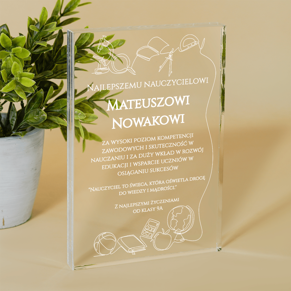 Najlepszemu nauczycielowi - Druk na szkle, spersonalizowany prezent dla nauczyciela - Adamell.pl