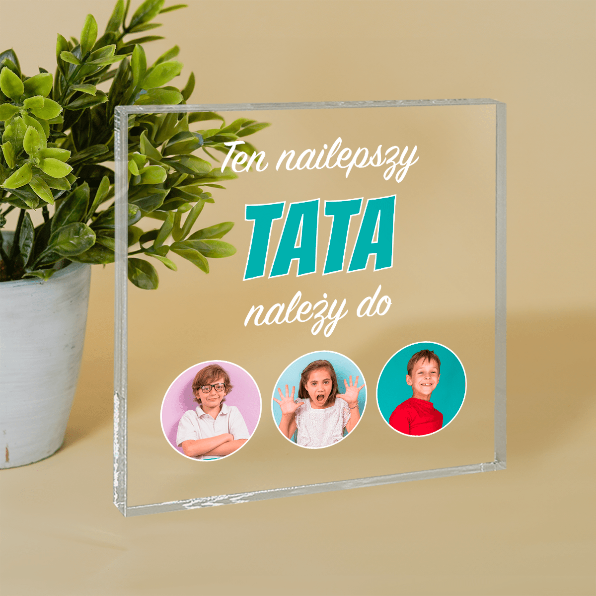 Najlepszy tata należy do... - Druk na kwadratowym szkle, spersonalizowany prezent dla taty - Adamell.pl