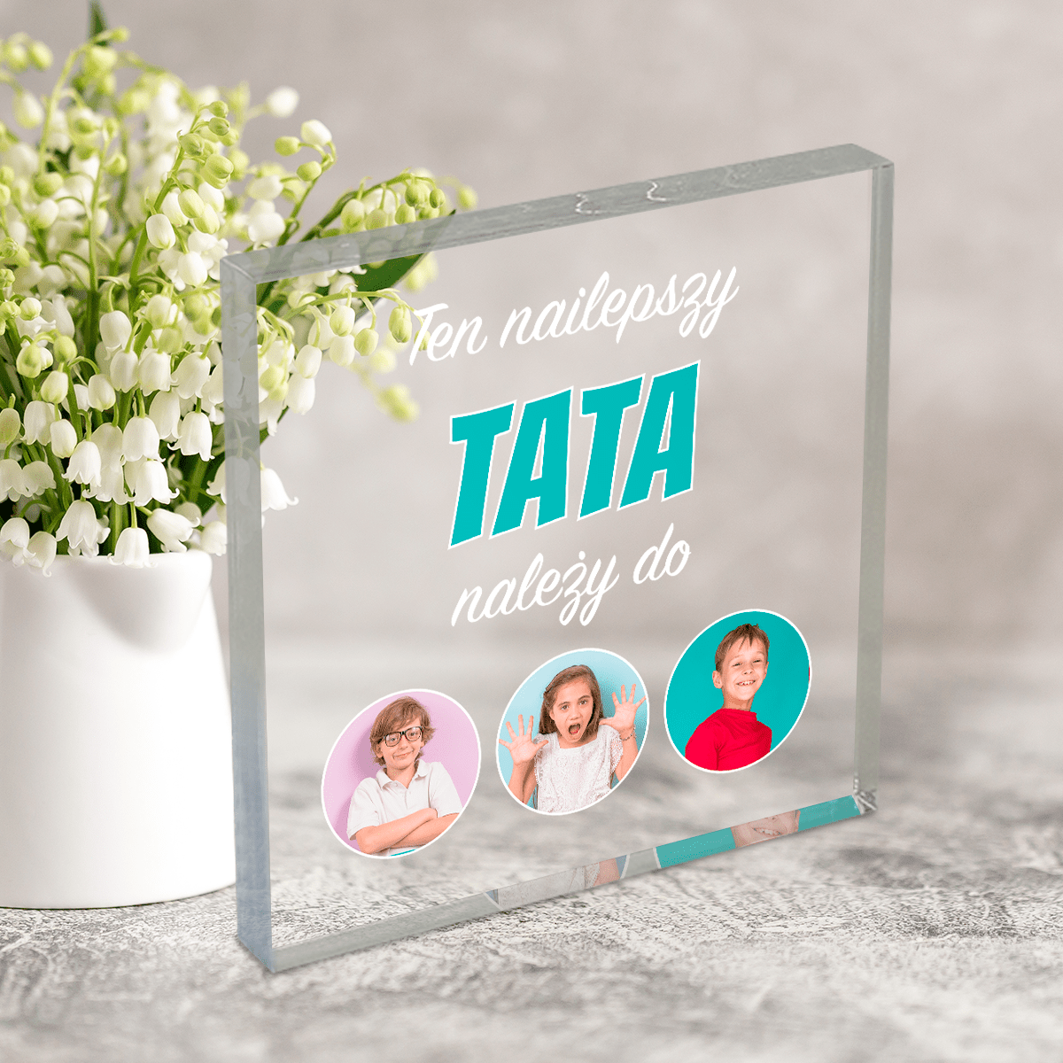 Najlepszy tata należy do... - Druk na kwadratowym szkle, spersonalizowany prezent dla taty - Adamell.pl