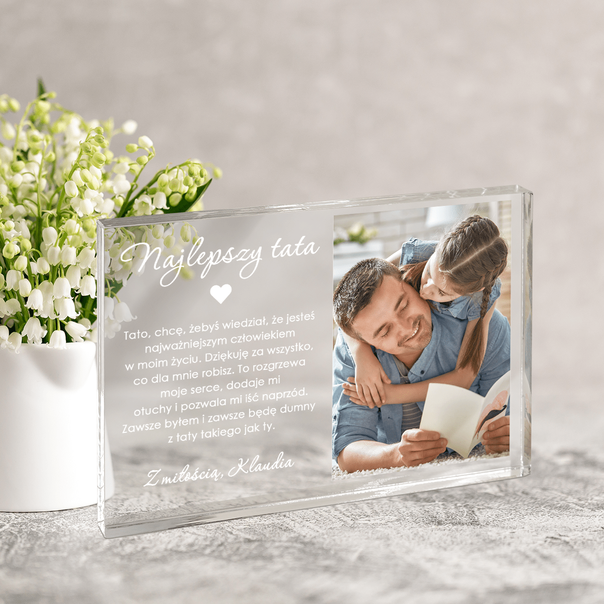 Najlepszy tata text + zdjęcie - Druk na szkle, spersonalizowany prezent dla taty - Adamell.pl