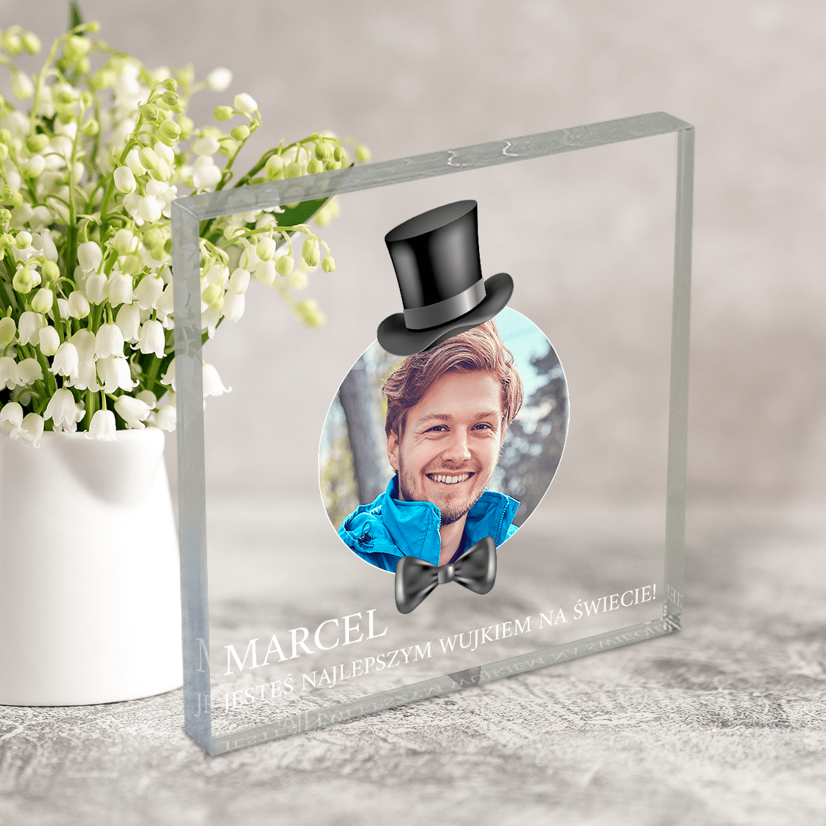 Najlepszy wujek na świecie - Druk na kwadratowym szkle, spersonalizowany prezent dla wujka - Adamell.pl