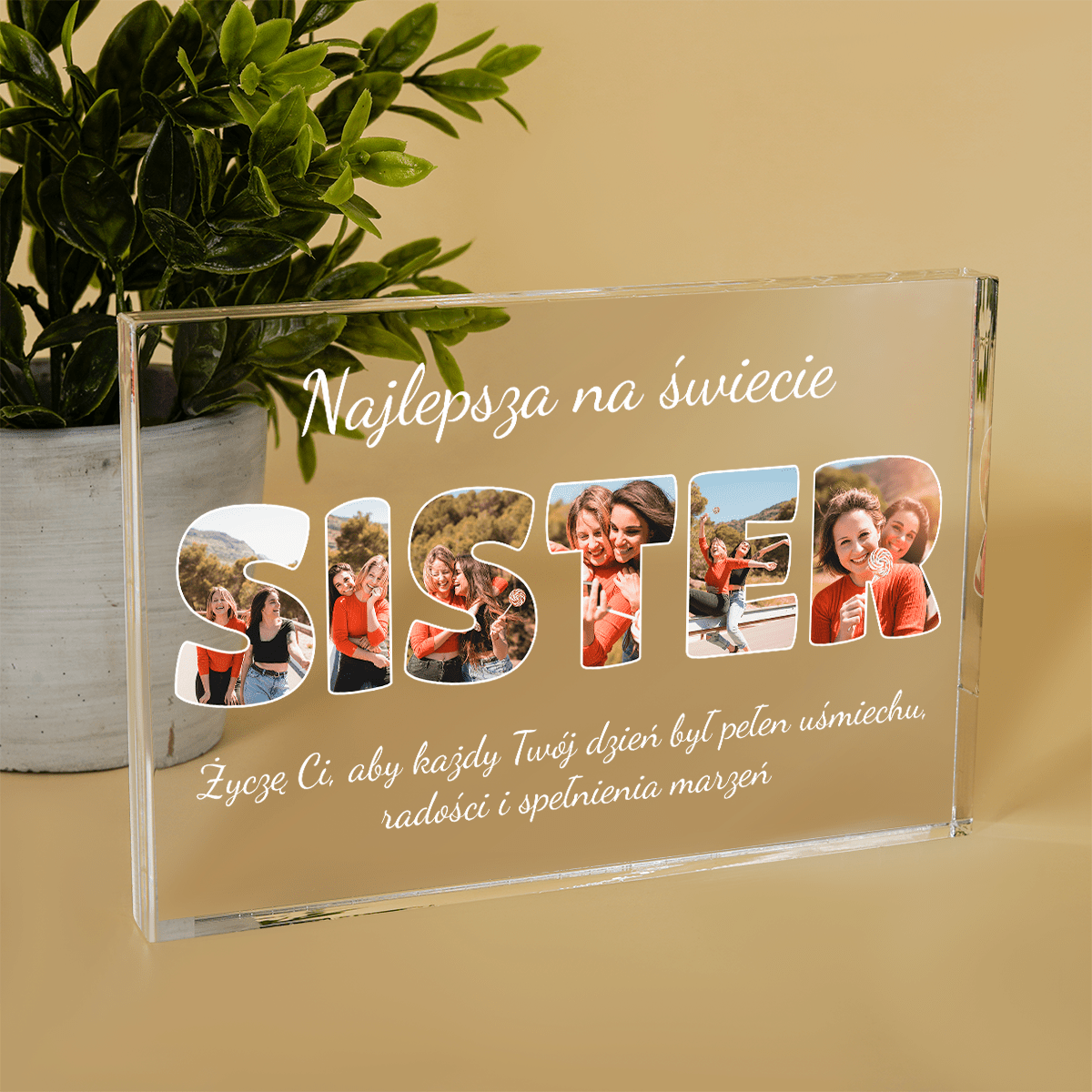 Napis SISTER kolaż - Druk na szkle, spersonalizowany prezent dla siostry - Adamell.pl