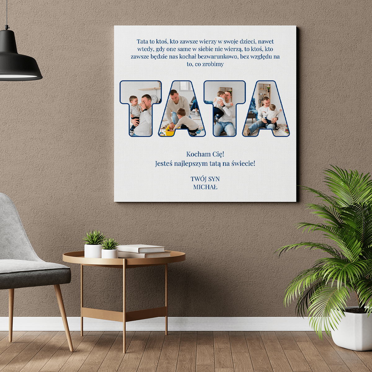Napis TATA 4 zdjęcia - druk na płótnie, spersonalizowany prezent dla taty - Adamell.pl