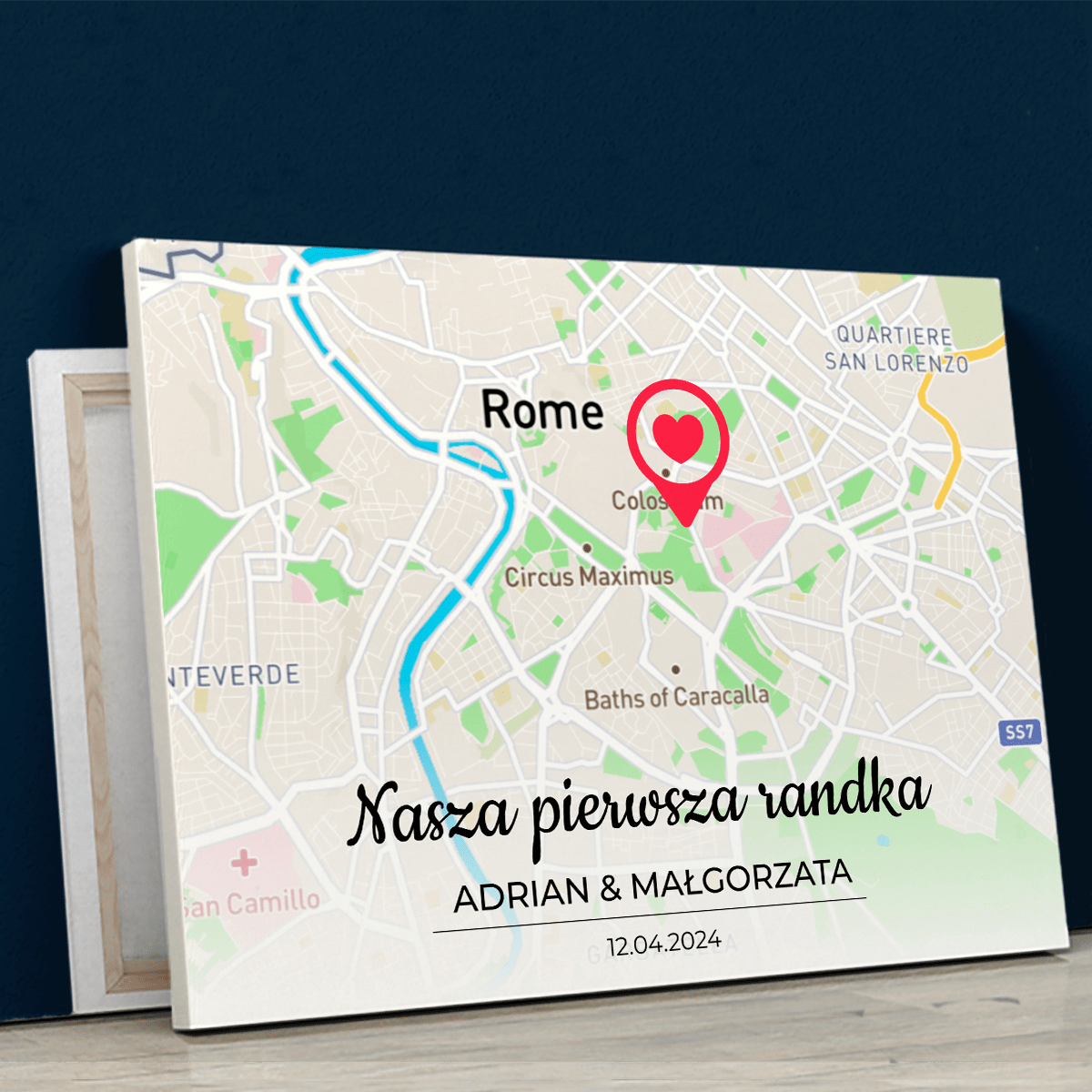 Nasza pierwsza randka Mapa - druk na płótnie, spersonalizowany prezent dla pary - Adamell.pl