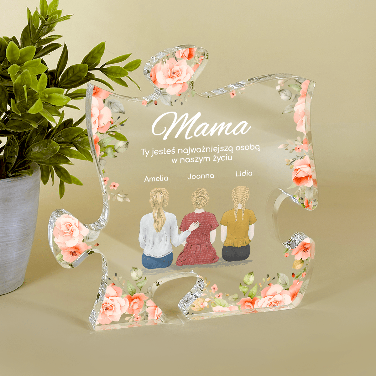 Od Twoich córek - Druk na szkle - puzzel, spersonalizowany prezent dla mamy - Adamell.pl