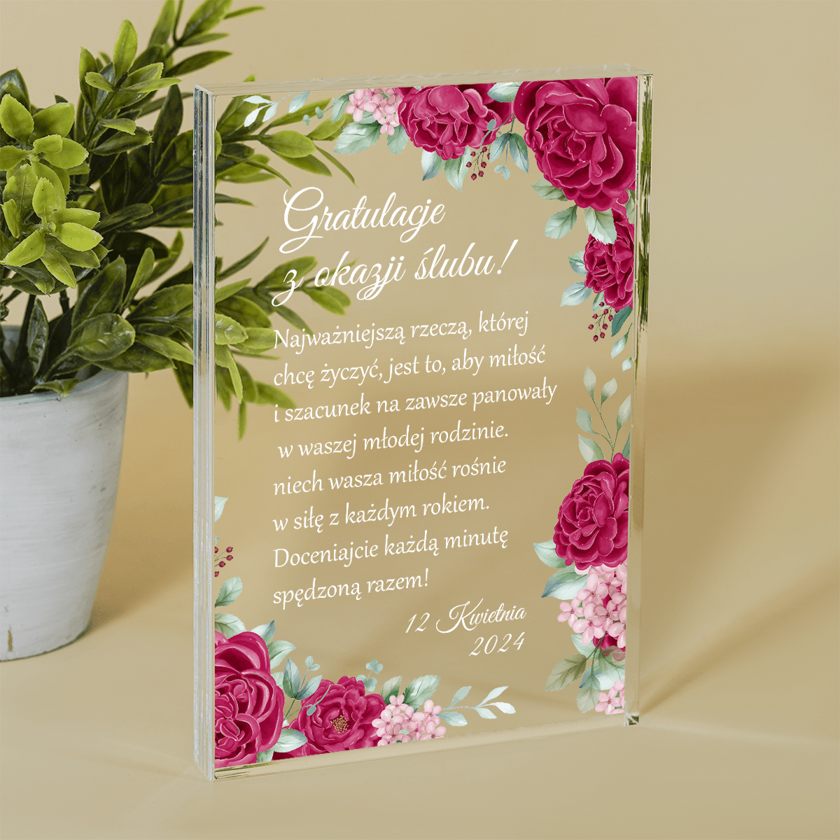 Pamiątka dla małżonków - Druk na szkle, spersonalizowany prezent dla pary - Adamell.pl