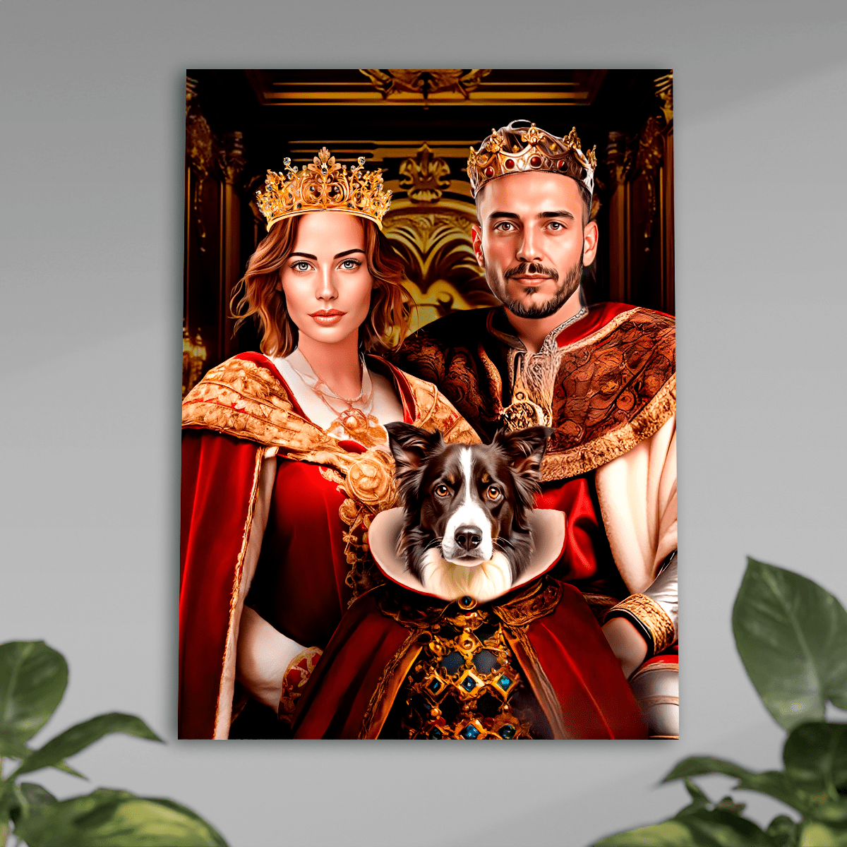 Para królewska z psem - plakat, spersonalizowany prezent dla pary - Adamell.pl