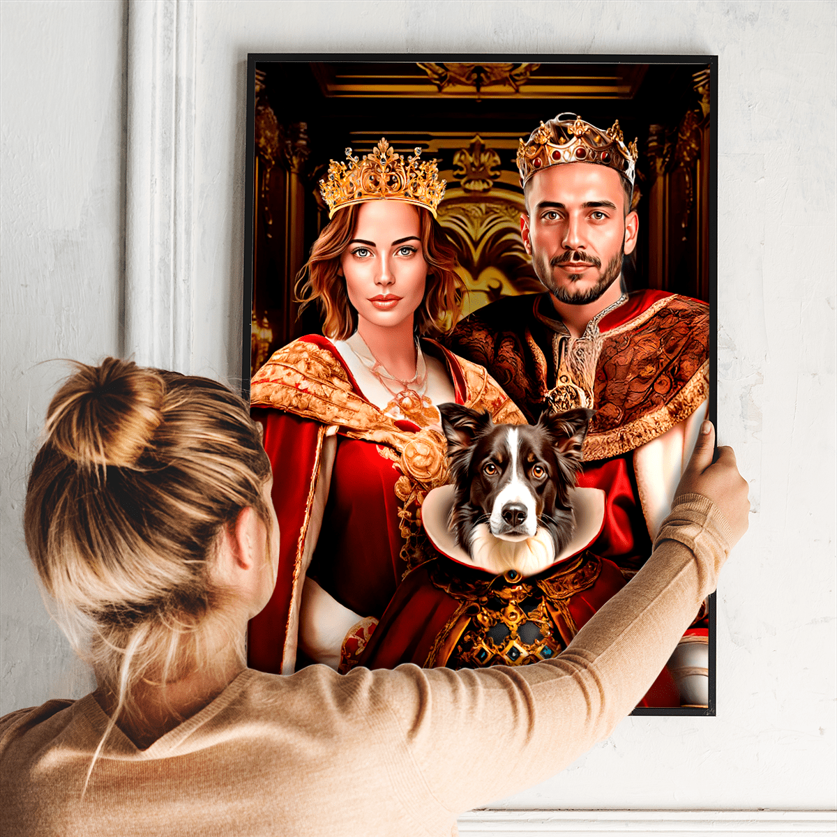 Para królewska z psem - plakat, spersonalizowany prezent dla pary - Adamell.pl