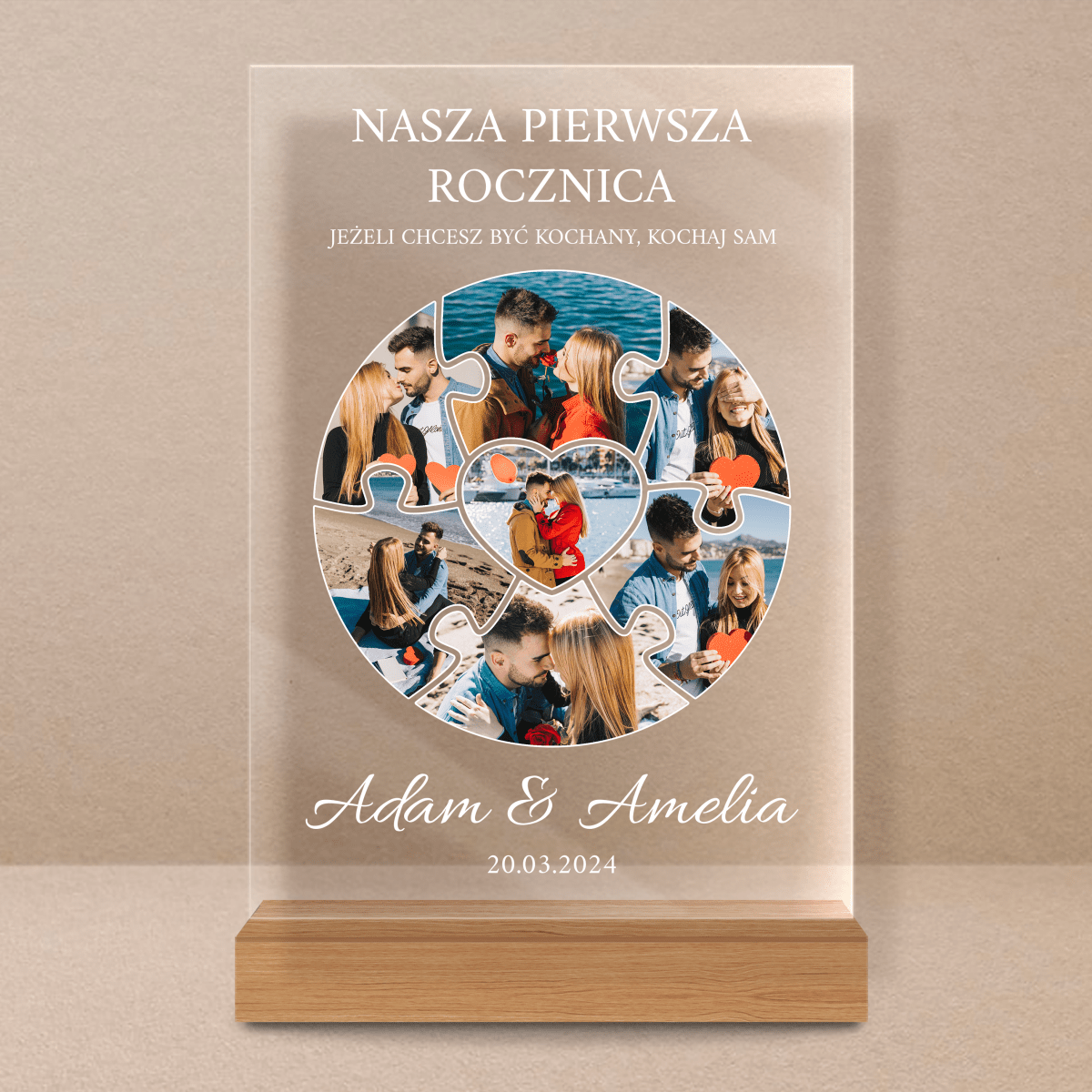 Pierwsza rocznica związku - Druk na szkle, spersonalizowany prezent dla pary - Adamell.pl