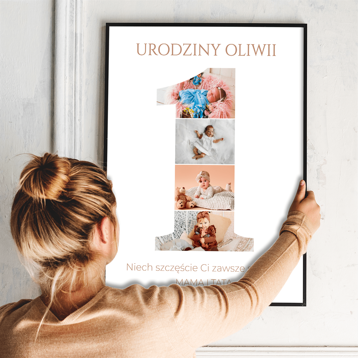 Pierwsze urodziny kolaż - plakat, spersonalizowany prezent dla dziecka - Adamell.pl