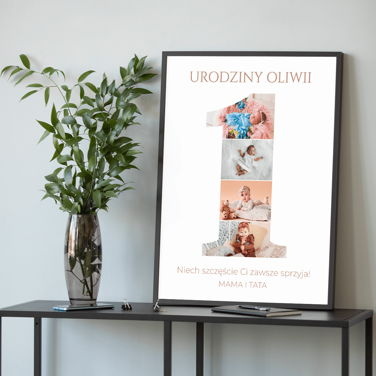 Pierwsze urodziny kolaż - plakat, spersonalizowany prezent dla dziecka - Adamell.pl