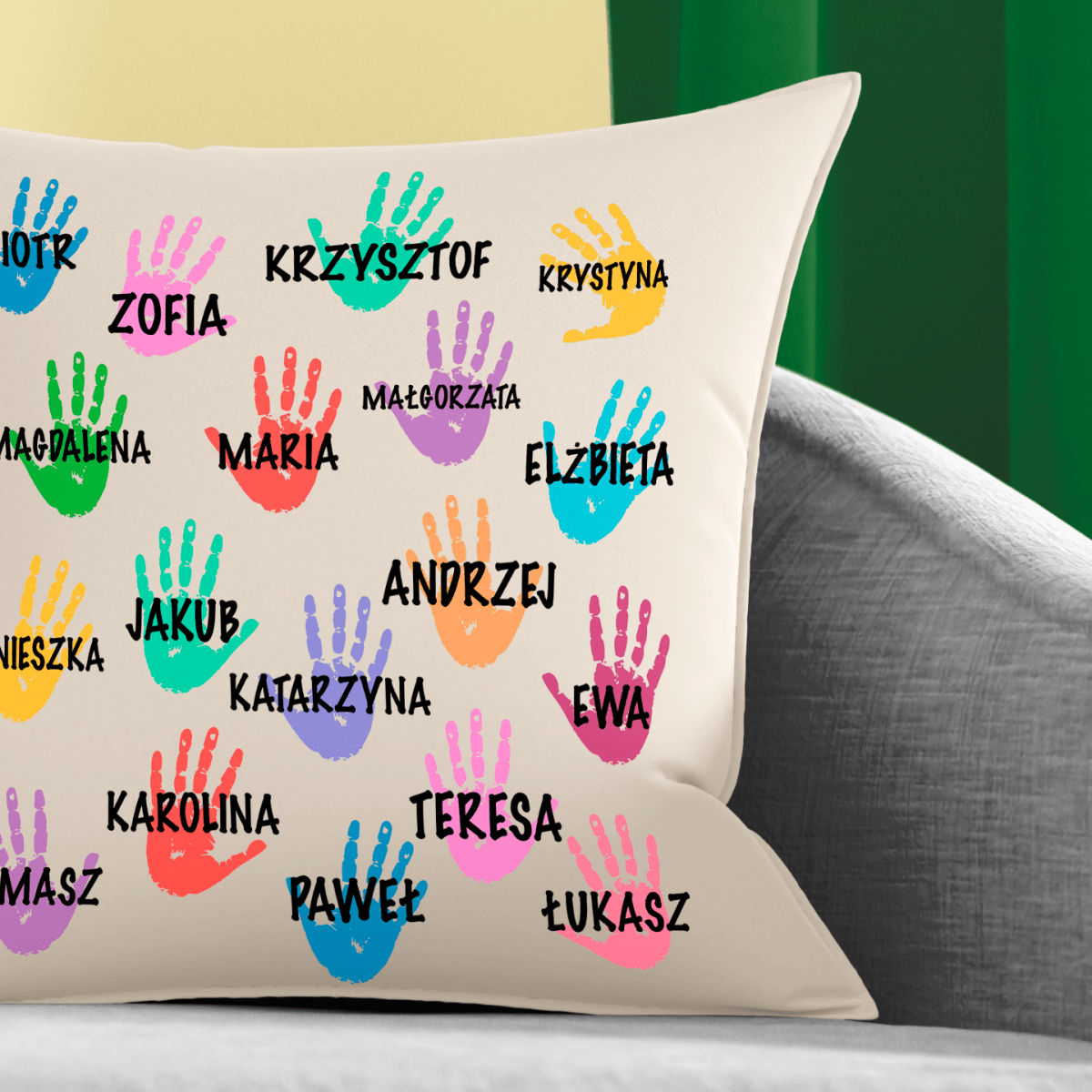 Poduszka z nadrukiem ŚLADY RĄK - spersonalizowany prezent dla nauczyciela - Adamell.pl