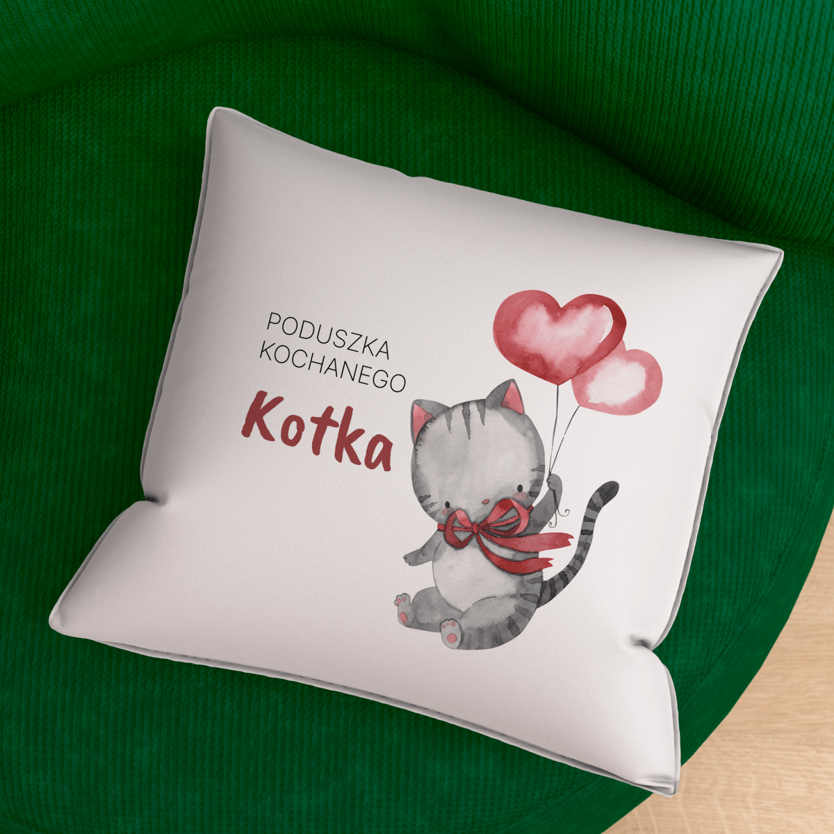 Poduszka z własnym nadrukiem KOCHANY KOTEK - spersonalizowany prezent dla chłopaka - Adamell.pl