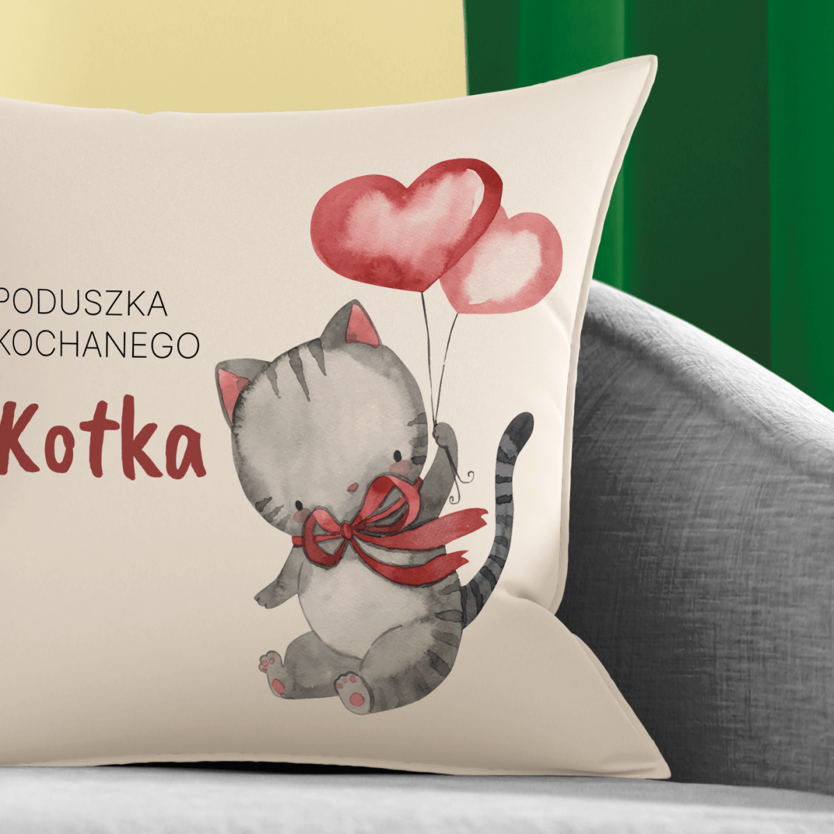 Poduszka z własnym nadrukiem KOCHANY KOTEK - spersonalizowany prezent dla chłopaka - Adamell.pl