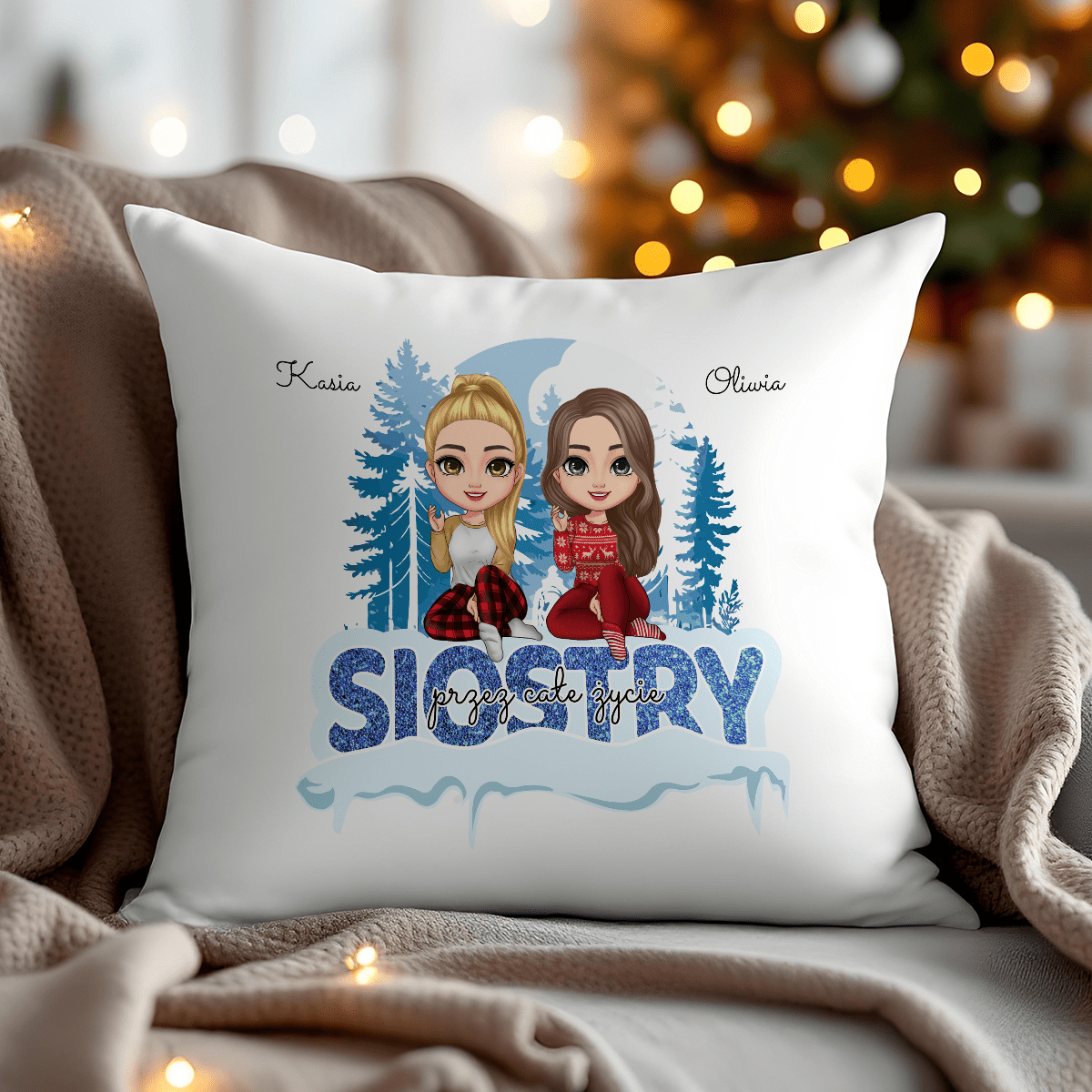 Poduszka z własnym nadrukiem SIOSTRY CLIPART - spersonalizowany prezent dla siostry - Adamell.pl