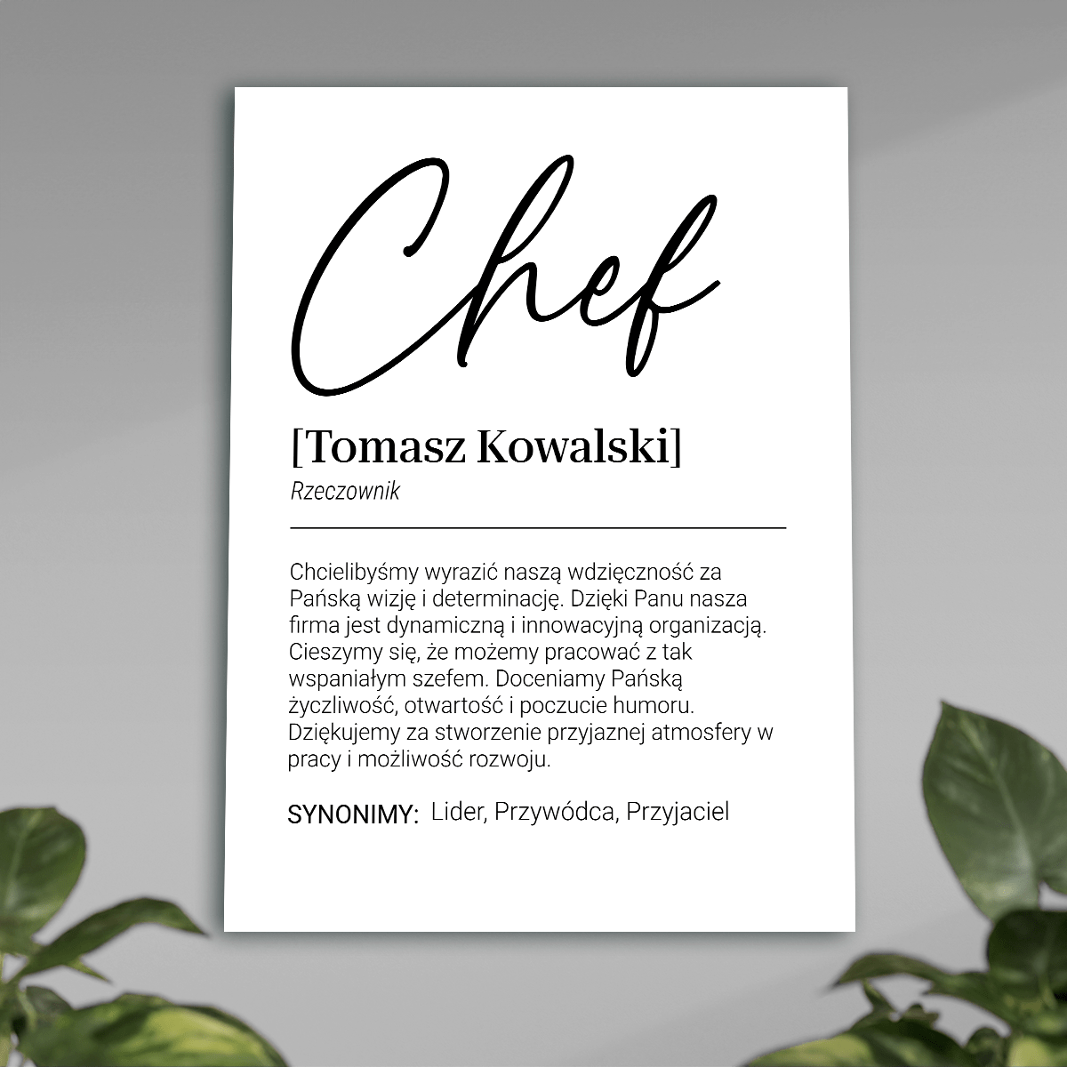 Podziękowania dla szefa - plakat, spersonalizowany prezent dla szefa - Adamell.pl