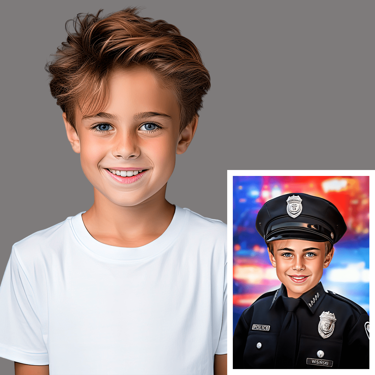 Policjant - druk na płótnie, spersonalizowany prezent dla syna - Adamell.pl