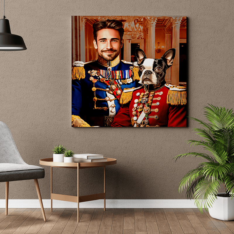 Portret generała z jego psem - druk na płótnie, spersonalizowany prezent - Adamell.pl