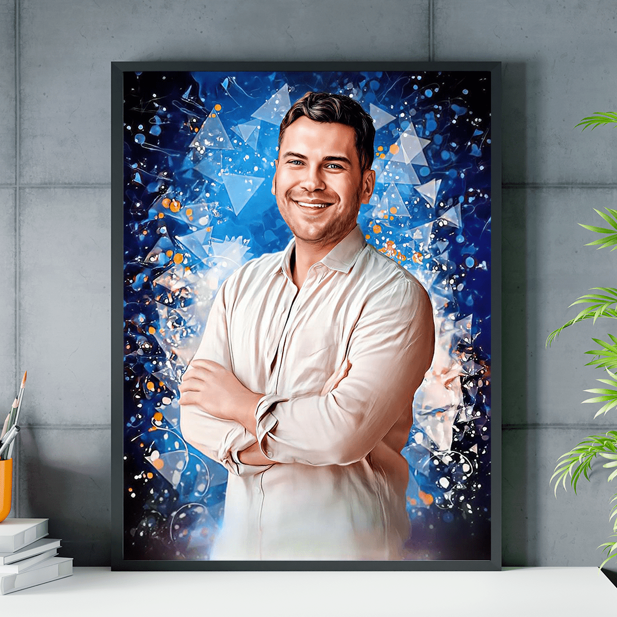 Portret mężczyzny + kolorowe tło - plakat, spersonalizowany prezent dla niego - Adamell.pl