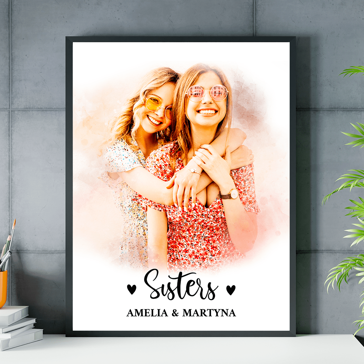 Portret sióstr - plakat, spersonalizowany prezent dla siostry - Adamell.pl