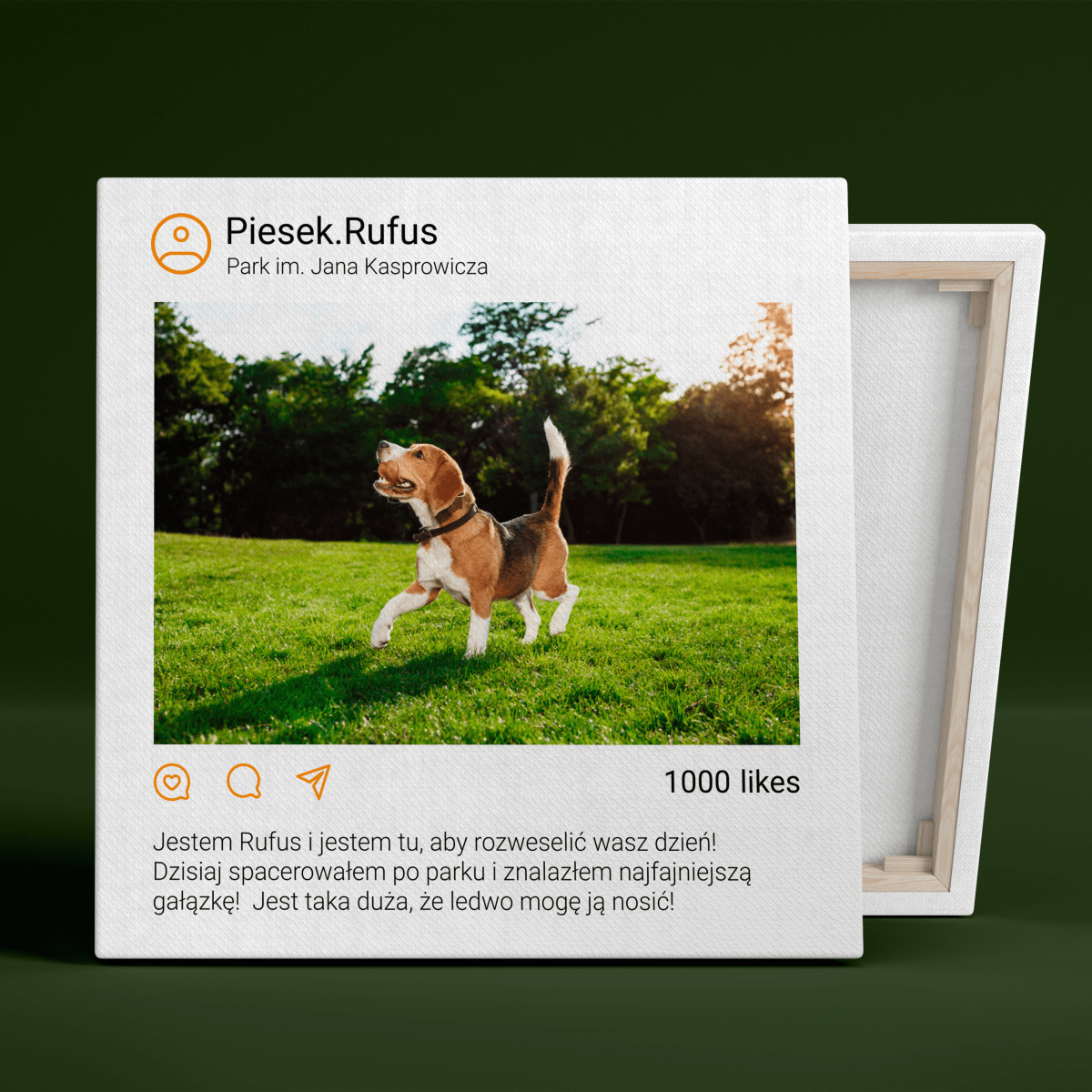 Post na instagramie pies - druk na płótnie, spersonalizowany prezent - Adamell.pl