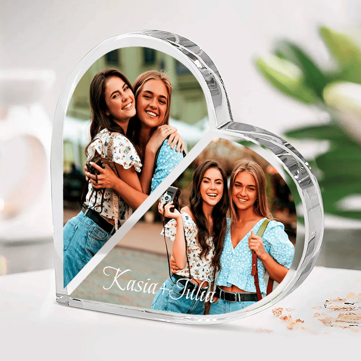 Przyjaciółki na zawsze zdjęcia + napis - Szklane serce, spersonalizowany prezent dla przyjaciółki - Adamell.pl