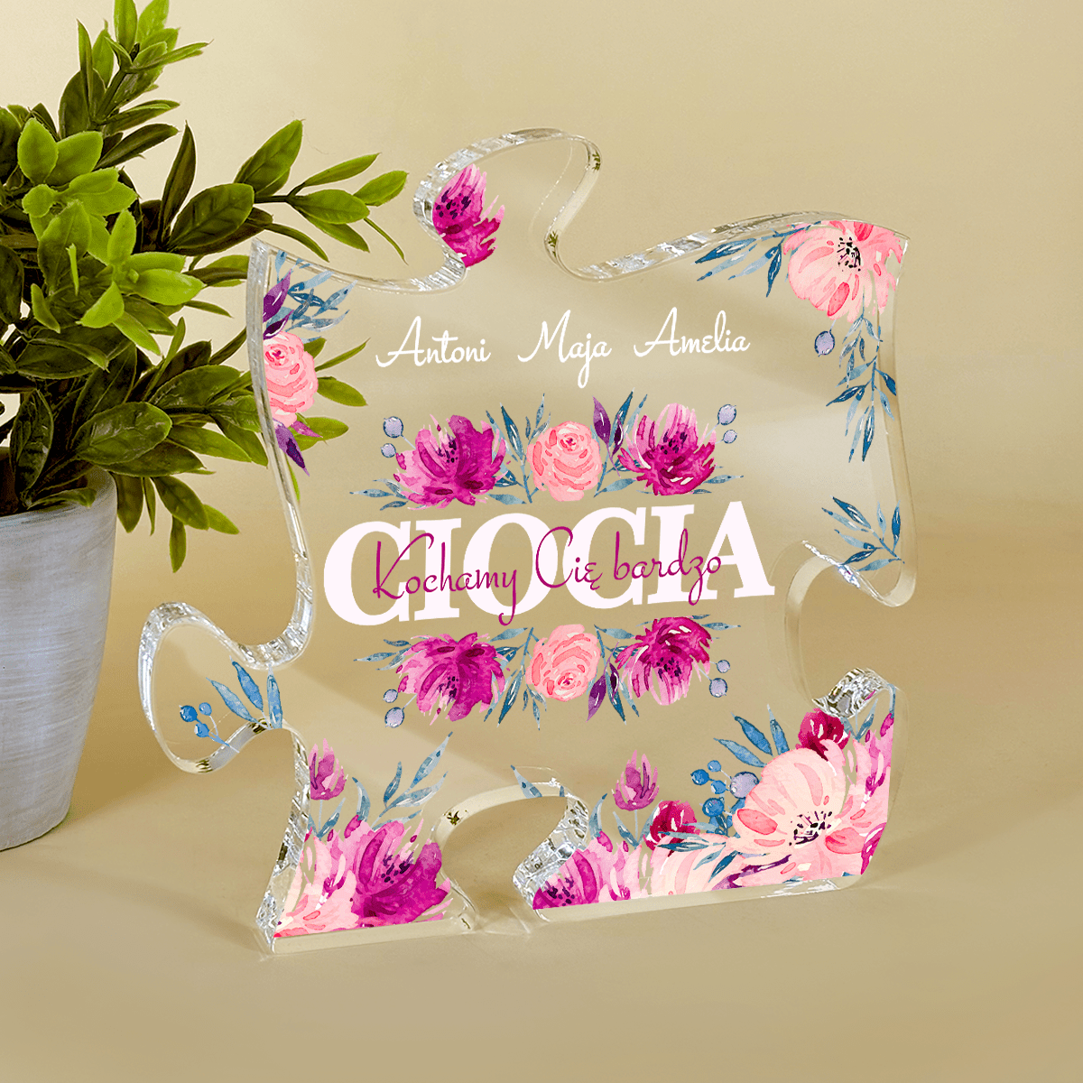 Różowe kwiaty dla cioci - Druk na szkle - puzzel, spersonalizowany prezent dla cioci - Adamell.pl