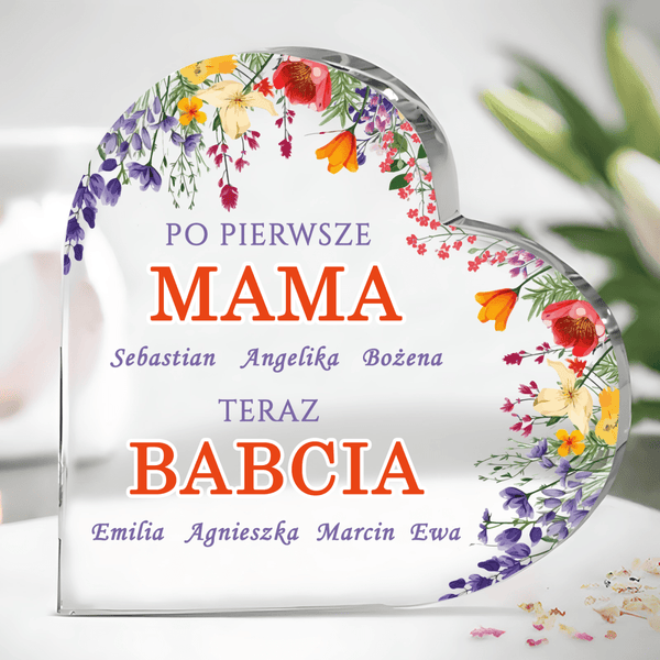 Serce Mama/Babcia - Szklane serce, spersonalizowany prezent dla babci - Adamell.pl