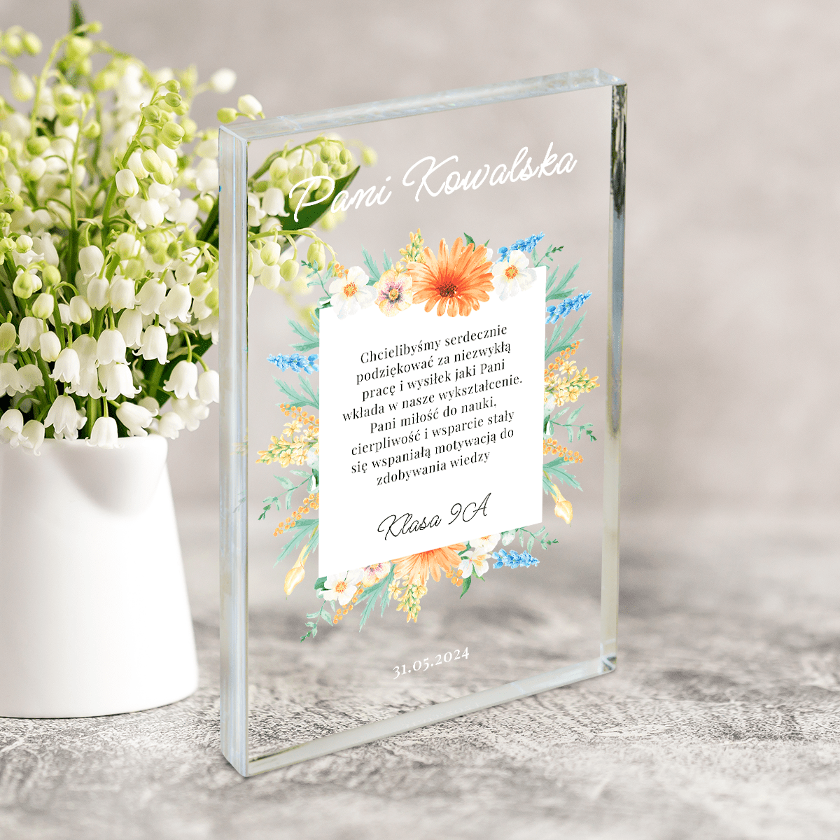 Serdeczne podziękowania - Druk na szkle, spersonalizowany prezent dla nauczycielki - Adamell.pl