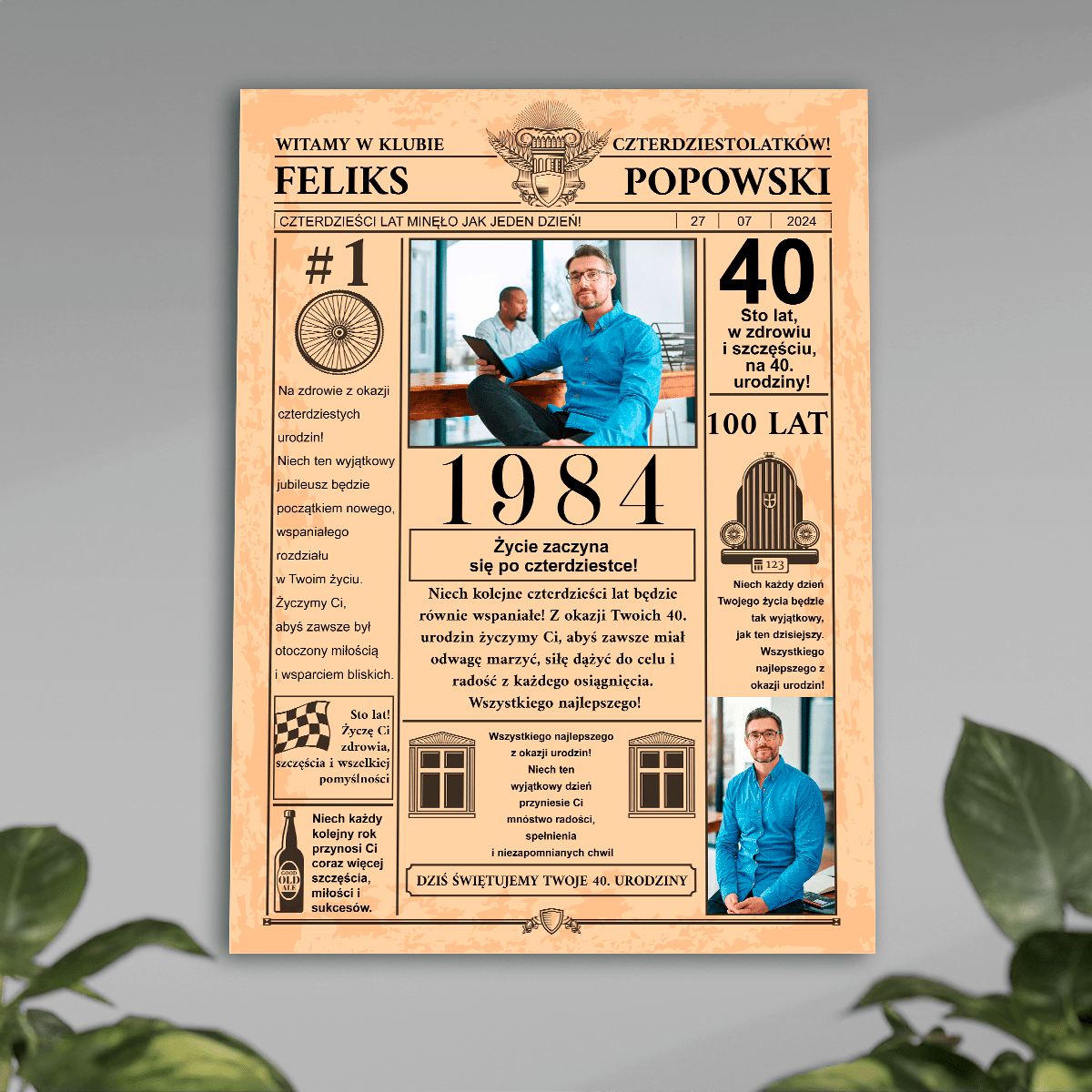 Strona gazety - plakat, spersonalizowany prezent na urodziny - Adamell.pl