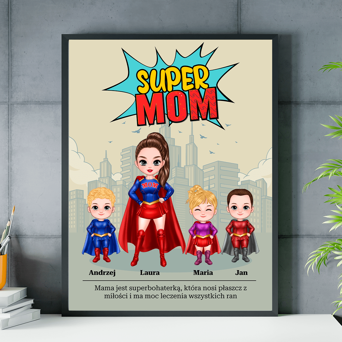 Super mom Clipart - plakat, spersonalizowany prezent dla mamy - Adamell.pl