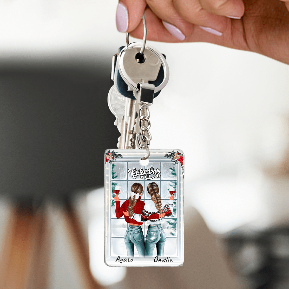 Świąteczne siostry - brelok do kluczy, spersonalizowany prezent dla siostry - Adamell.pl