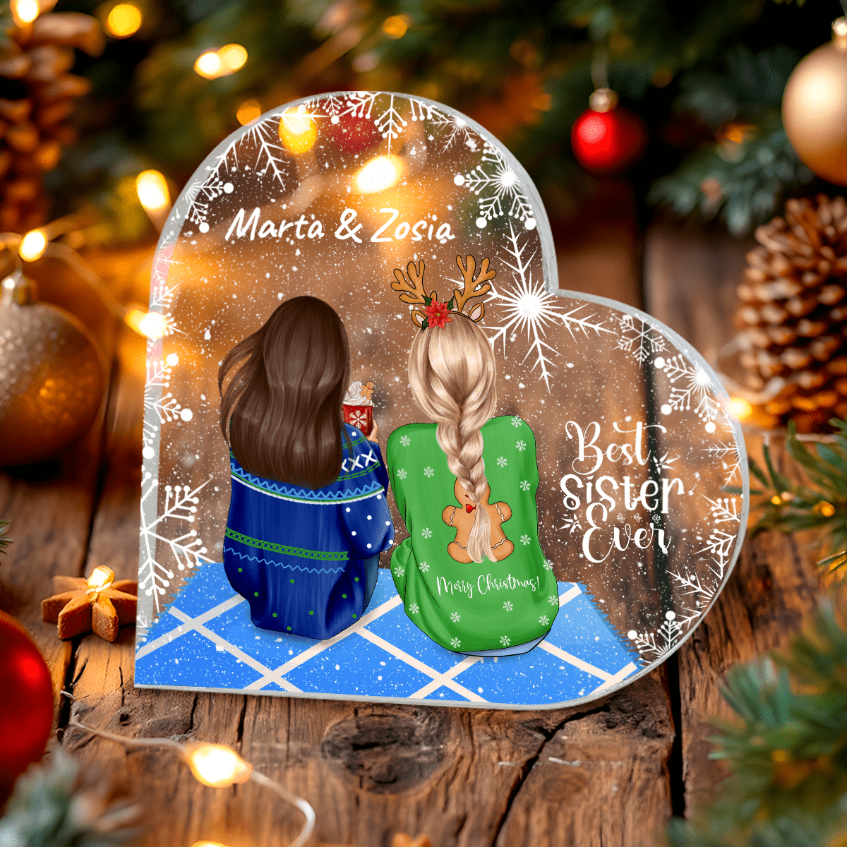 Świąteczne Siostry - Druk na szkle, spersonalizowany prezent dla siostry - Adamell.pl