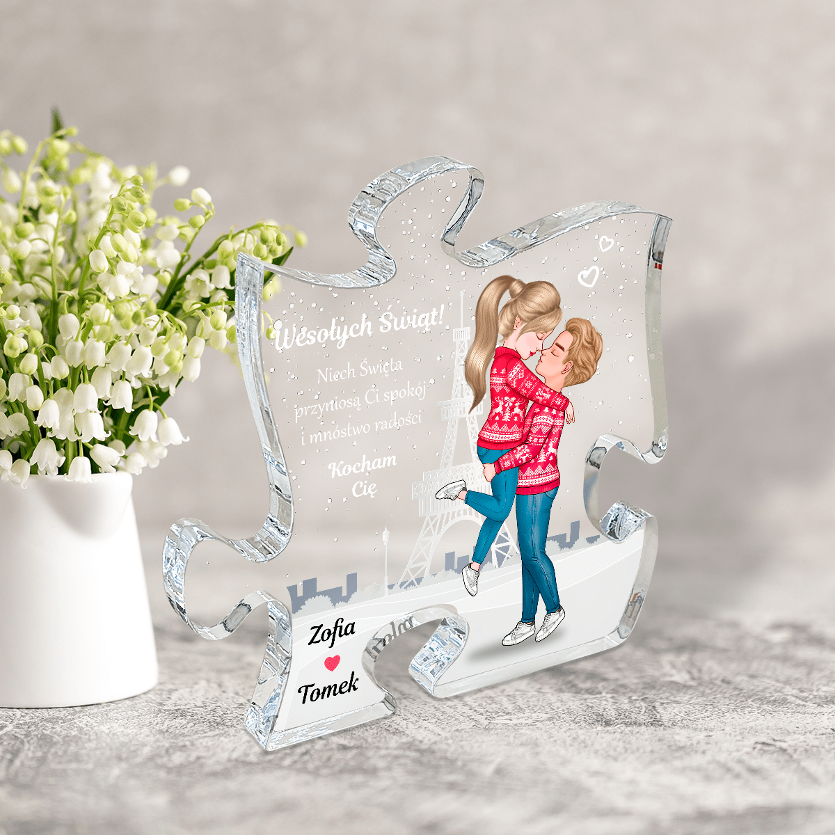Szczęśliwa para w święta - Druk na szkle - puzzel, spersonalizowany prezent dla dziewczyny - Adamell.pl