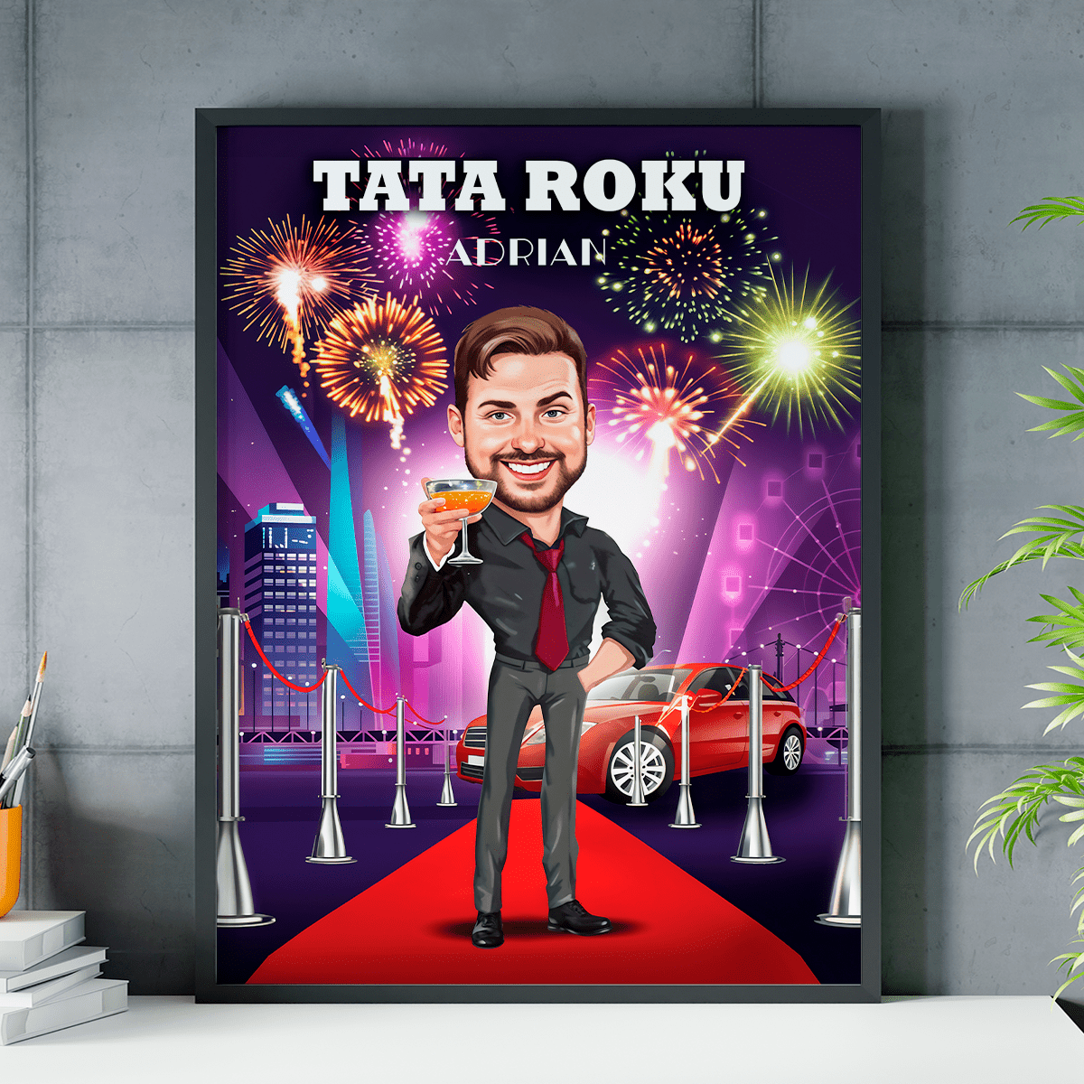 Tata roku ilustracja - plakat, spersonalizowany prezent dla taty - Adamell.pl