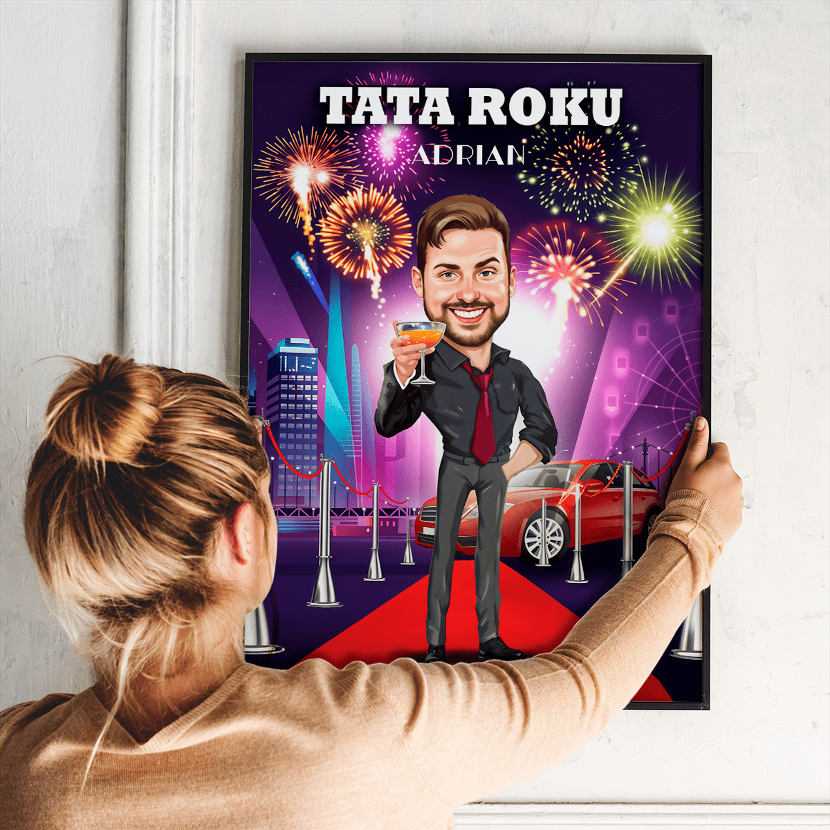 Tata roku ilustracja - plakat, spersonalizowany prezent dla taty - Adamell.pl