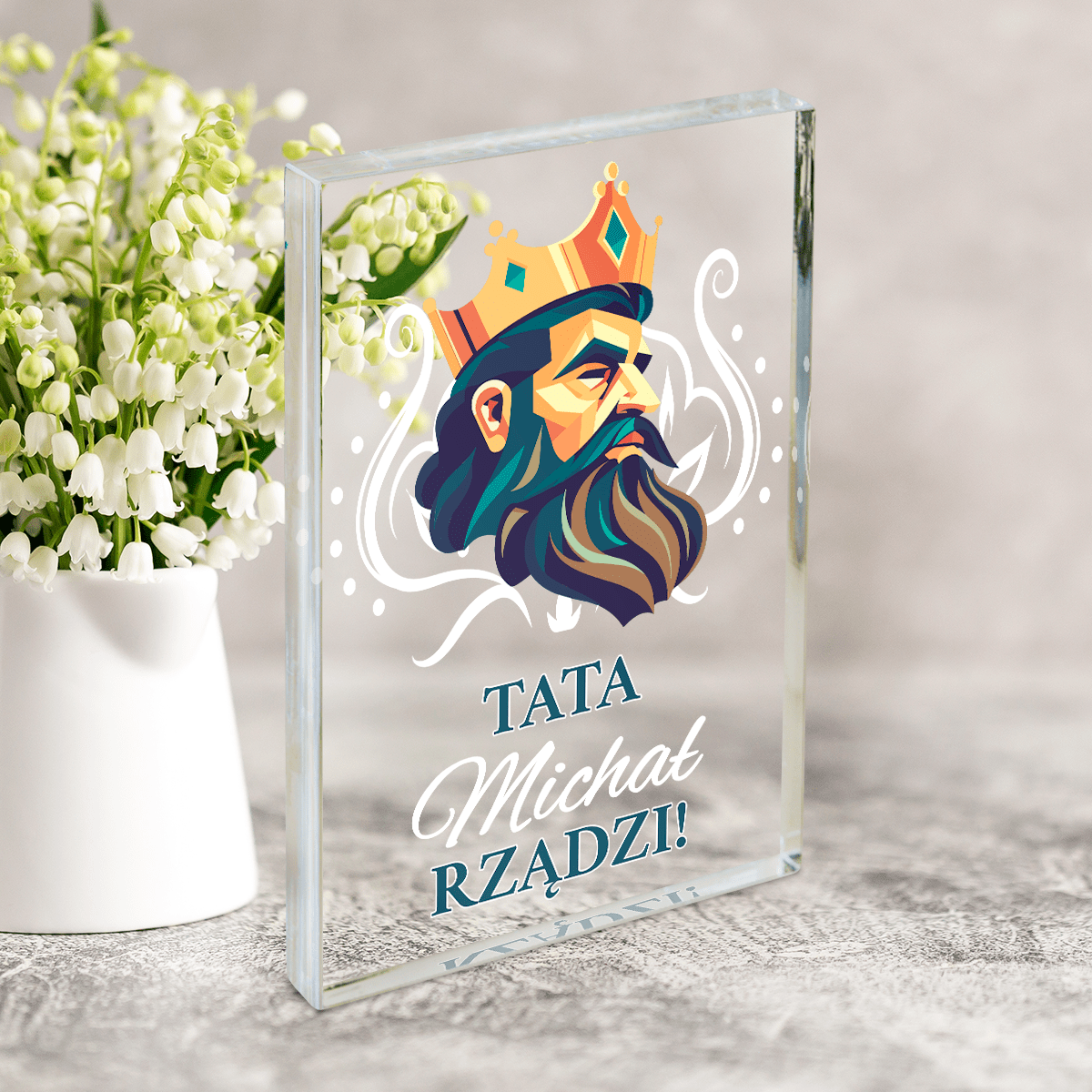 Tata rządzi - grafika króla - Druk na szkle, spersonalizowany prezent dla taty - Adamell.pl