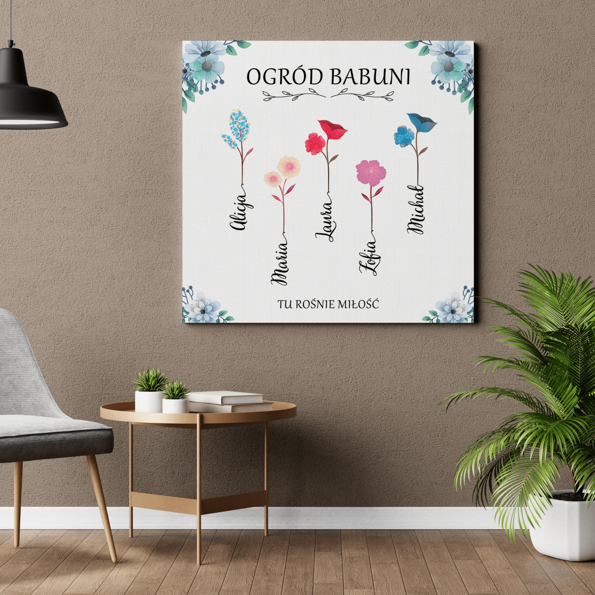 Tu rośnie miłość - druk na płótnie, spersonalizowany prezent dla babci - Adamell.pl