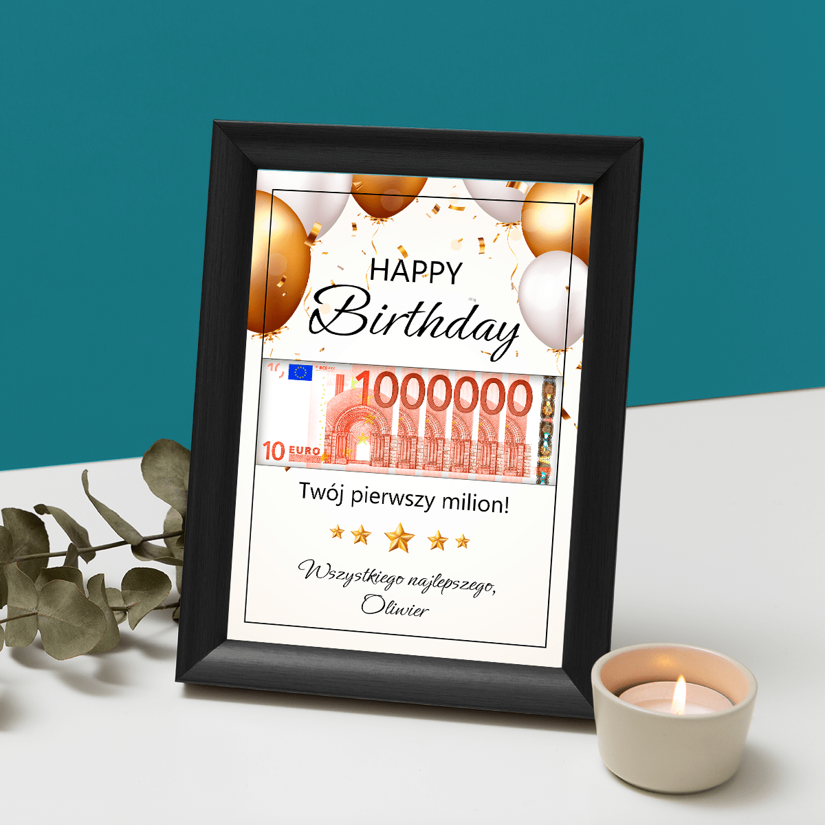 Twój pierwszy milion - Ramka na pieniądze, spersonalizowany prezent dla niego - Adamell.pl