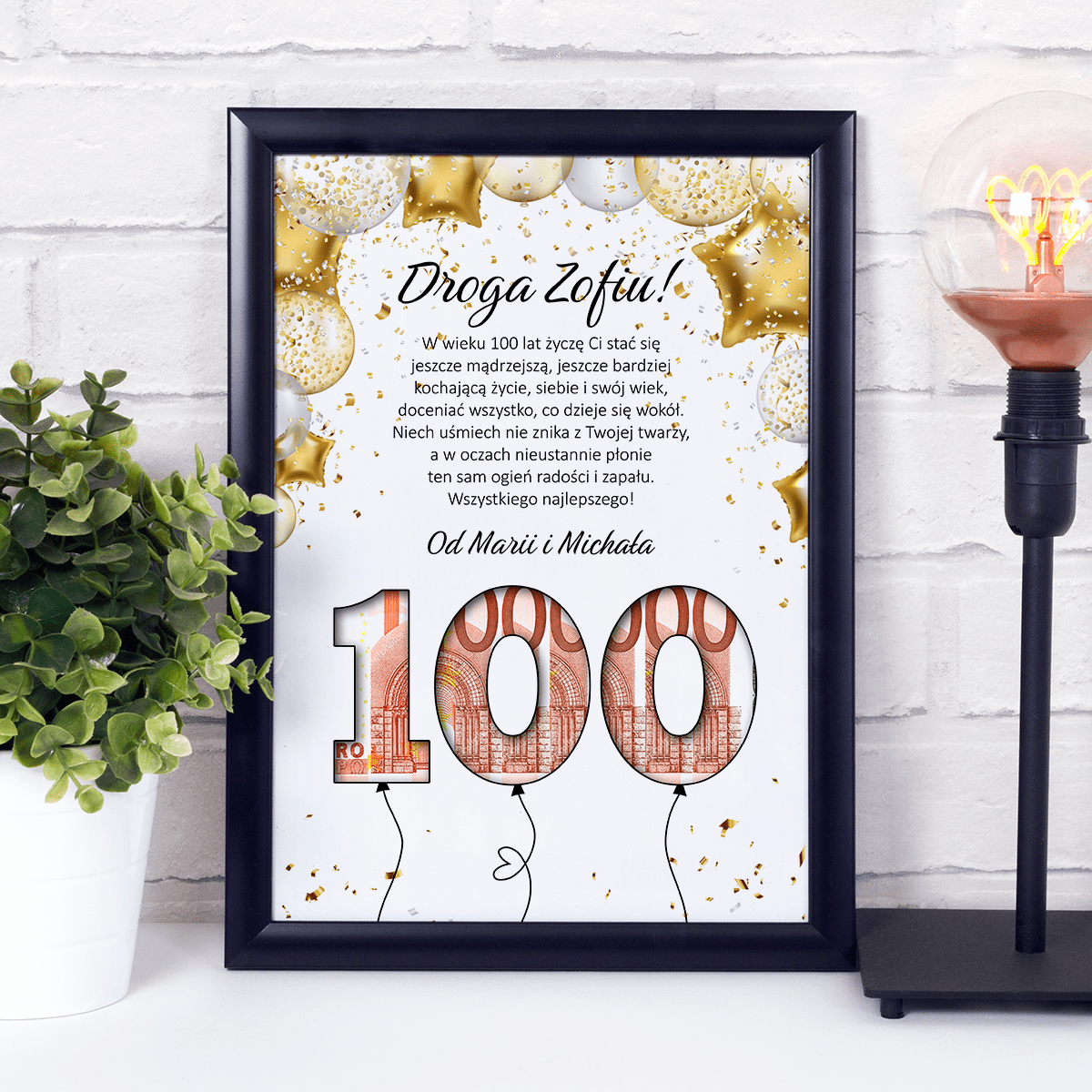 Twoje 100. urodziny - Ramka na pieniądze, spersonalizowany prezent dla kobiety - Adamell.pl