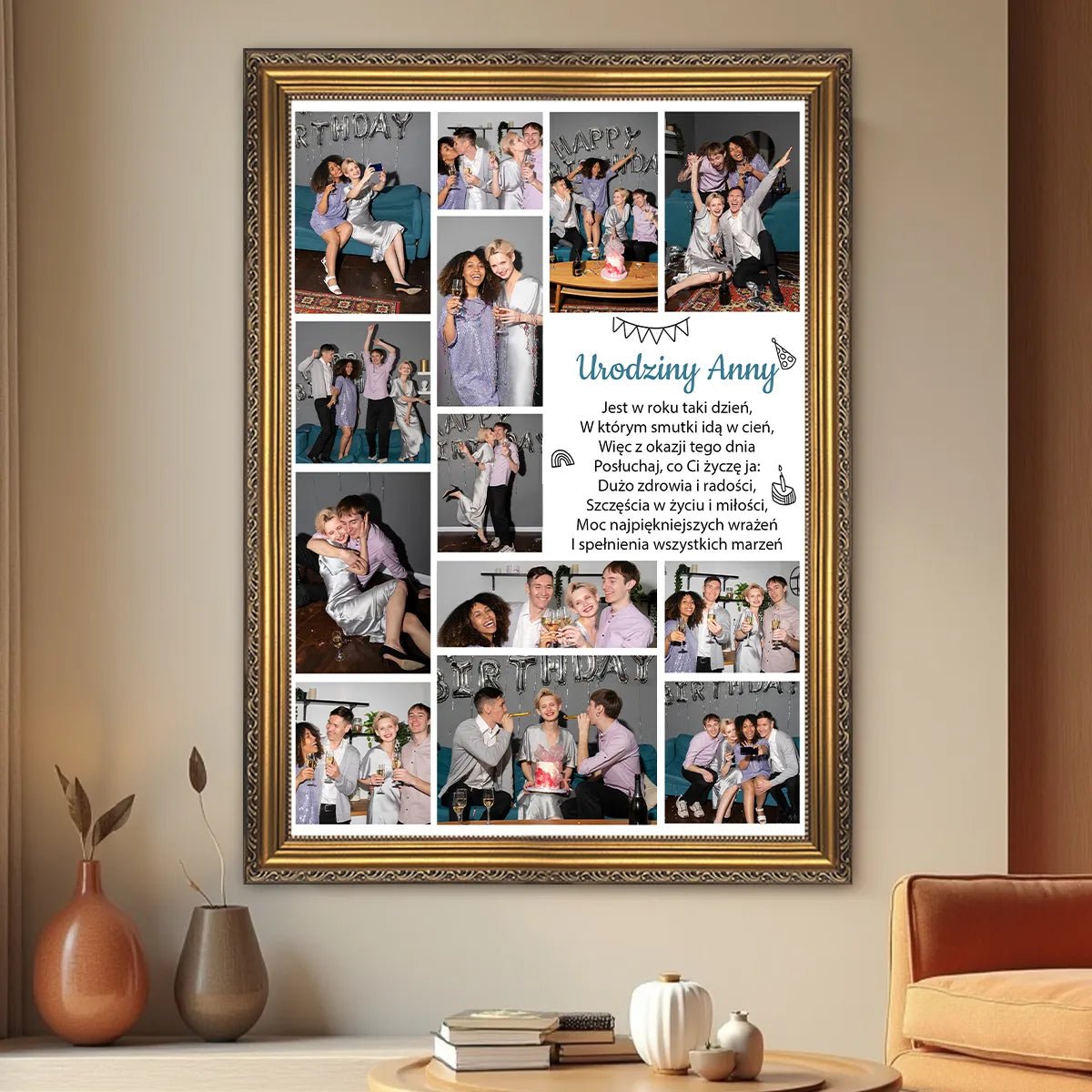 Urodzinowy kolaż + tekst - druk na płótnie, spersonalizowany prezent na urodziny - Adamell.pl
