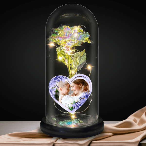 Wieczna róża kryształowa LED w szkle + spersonalizowane serce ZDJĘCIE Z MAMĄ - Adamell.pl
