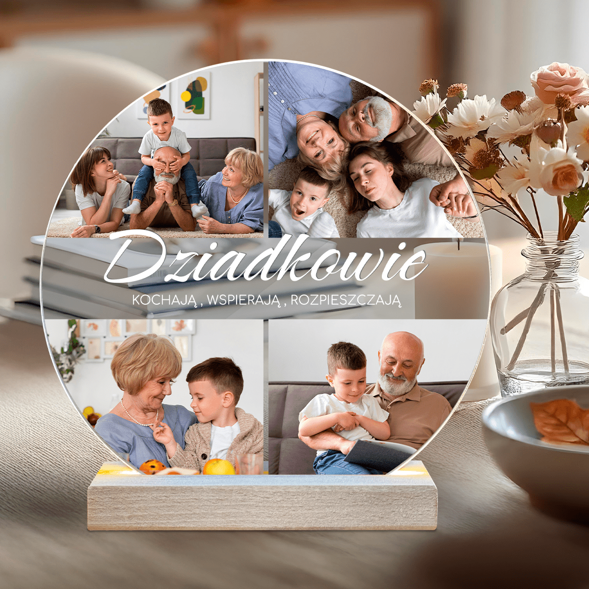 Wspaniali dziadkowie zdjęcia + napis - Druk na szkle, spersonalizowany prezent dla dziadków - Adamell.pl