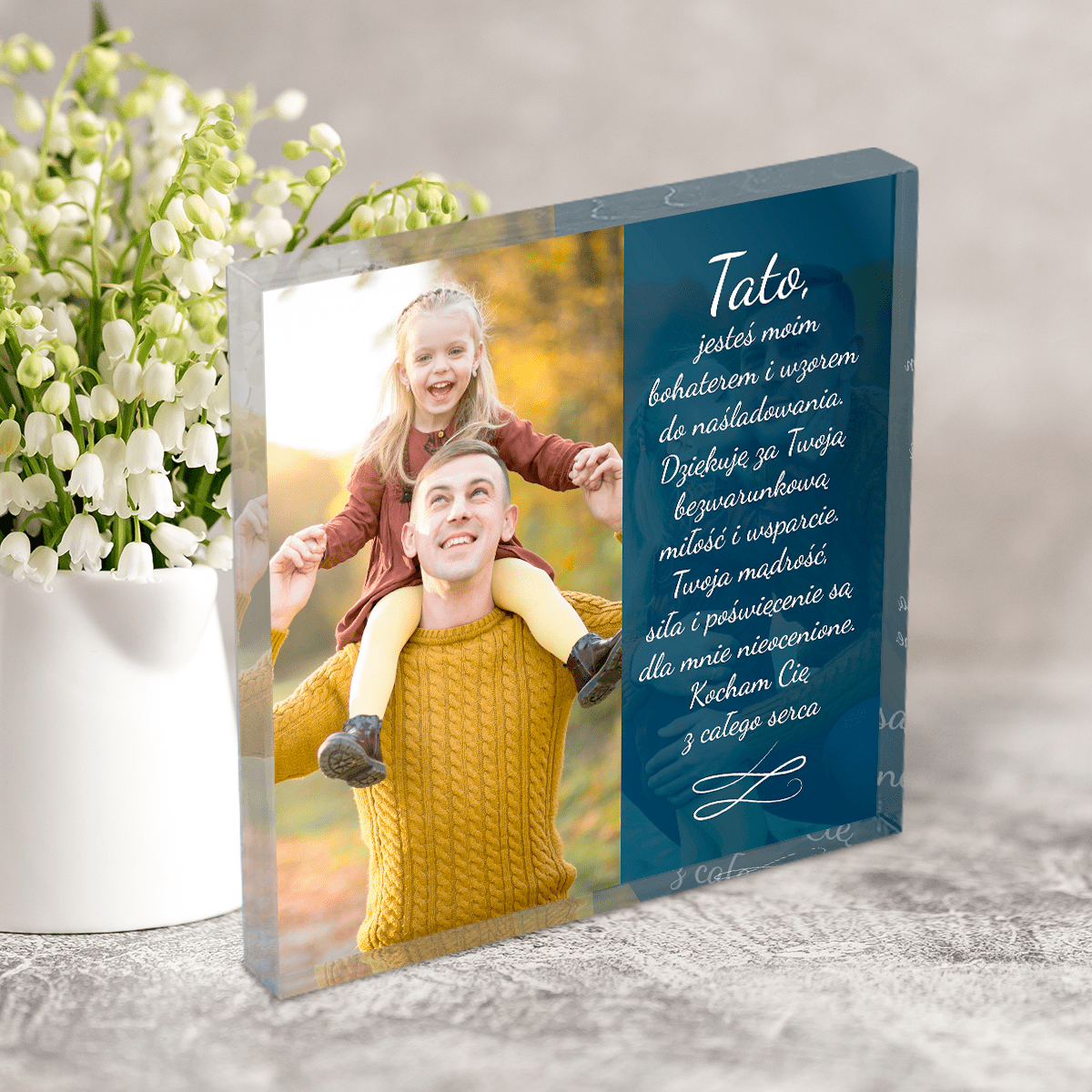 Wzór do naśladowania - Druk na kwadratowym szkle, spersonalizowany prezent dla taty - Adamell.pl