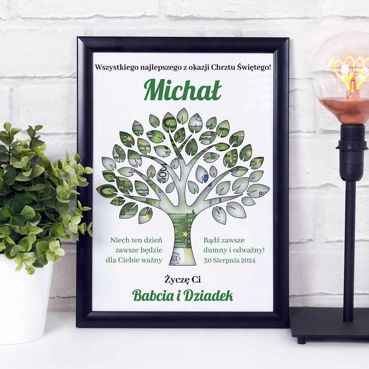 Z okazji chrztu - Ramka na pieniądze, spersonalizowany prezent na chrzest - Adamell.pl