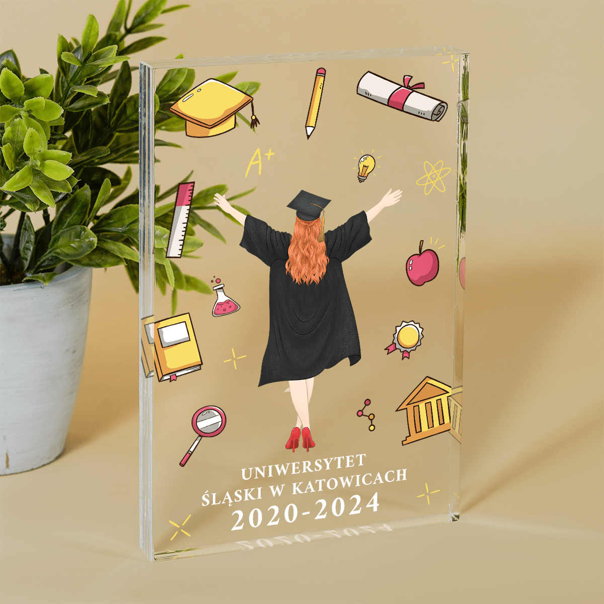 Zakończenie studiów grafika + podpis - Druk na szkle, spersonalizowany prezent dla absolwenta - Adamell.pl