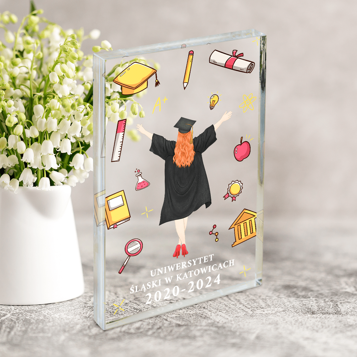 Zakończenie studiów grafika + podpis - Druk na szkle, spersonalizowany prezent dla absolwenta - Adamell.pl