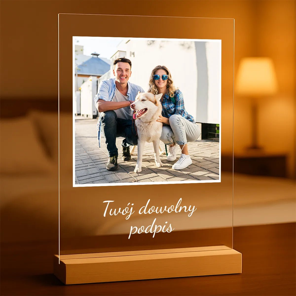 Zdjęcie z dowolnym podpisem - Druk na szkle, spersonalizowany prezent - Adamell.pl