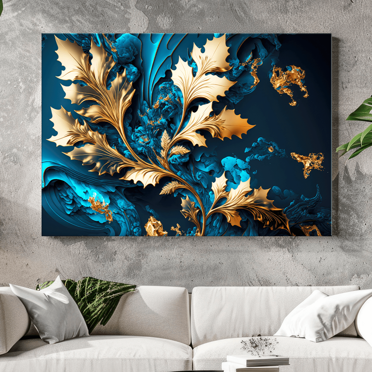 Złoto - niebieska abstrakcja - obraz na płótnie, oryginalny prezent dla niego - Adamell.pl